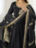 Pretty Black Thread Embroidered Chinon Silk Anarkali Suit With Dupatta - Zeel Clothing
