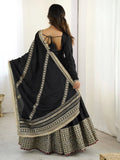 Pretty Black Thread Embroidered Chinon Silk Anarkali Suit With Dupatta - Zeel Clothing
