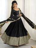 Pretty Black Thread Embroidered Chinon Silk Anarkali Suit With Dupatta - Zeel Clothing