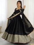 Pretty Black Thread Embroidered Chinon Silk Anarkali Suit With Dupatta - Zeel Clothing