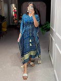Pretty Blue Bandhani Print Gaji Silk Festival Wear Readymade Kaftan - Zeel Clothing