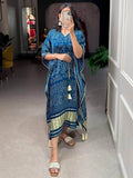 Pretty Blue Bandhani Print Gaji Silk Festival Wear Readymade Kaftan - Zeel Clothing