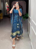Pretty Blue Bandhani Print Gaji Silk Festival Wear Readymade Kaftan - Zeel Clothing