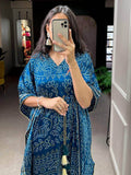 Pretty Blue Bandhani Print Gaji Silk Festival Wear Readymade Kaftan - Zeel Clothing