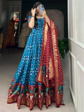 Pretty Blue Patola Printed Silk Function Wear Gown With Dupatta - Zeel Clothing