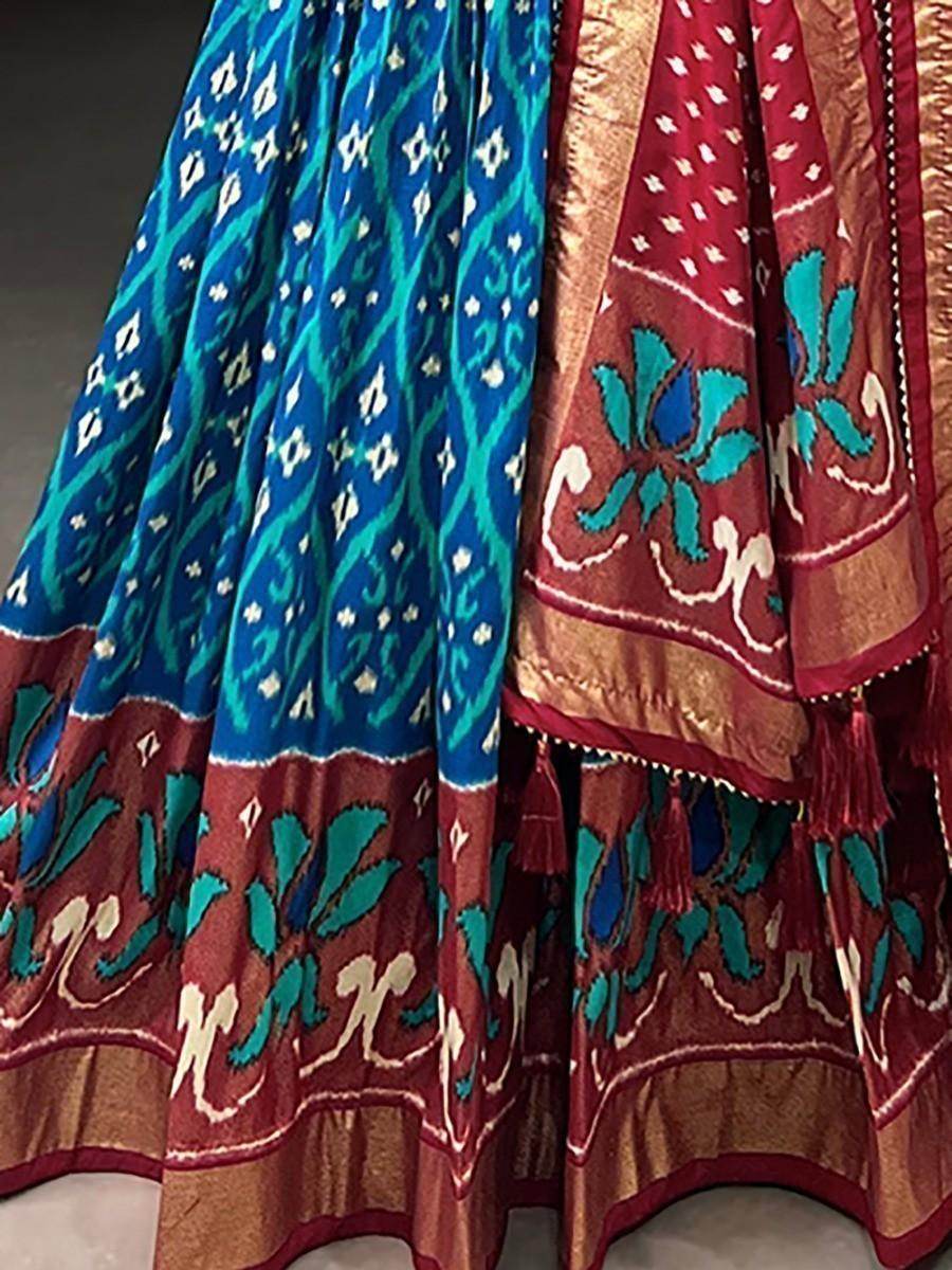 Pretty Blue Patola Printed Silk Function Wear Gown With Dupatta - Zeel Clothing