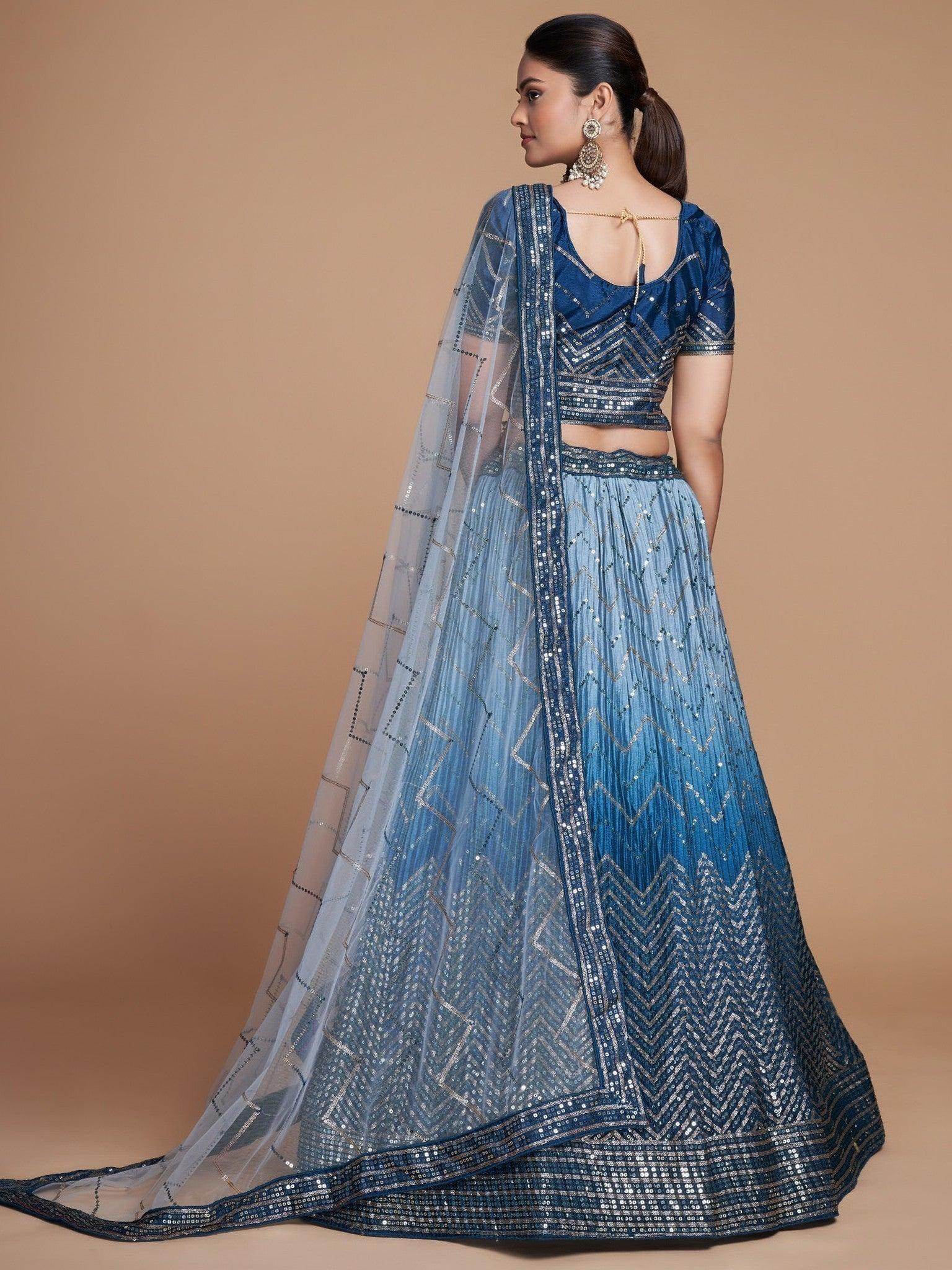 Pretty Blue Sequins Chinon Festive Wear Lehenga Choli With Dupatta - Zeel Clothing