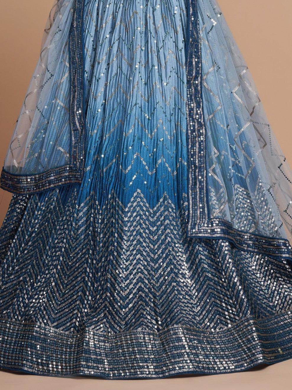 Pretty Blue Sequins Chinon Festive Wear Lehenga Choli With Dupatta - Zeel Clothing