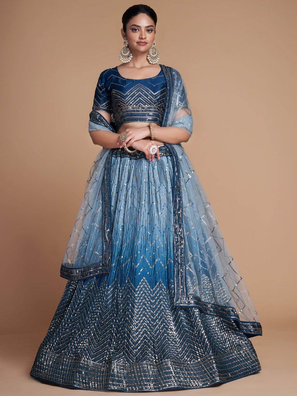 Pretty Blue Sequins Chinon Festive Wear Lehenga Choli With Dupatta - Zeel Clothing