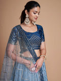 Pretty Blue Sequins Chinon Festive Wear Lehenga Choli With Dupatta - Zeel Clothing