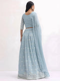 Pretty Blue Thread Embroidered Georgette Reception Wear Lehenga Choli