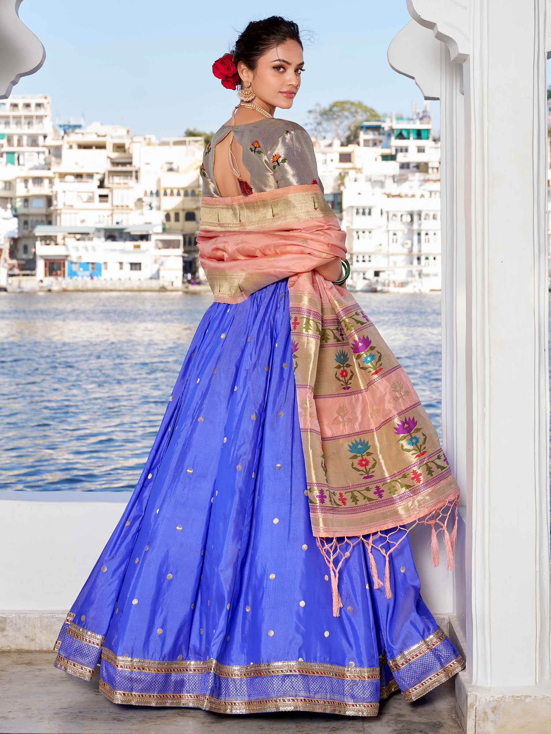 Pretty Blue Zari Weaving Silk Traditional Lehenga Choli With Dupatta - Zeel Clothing