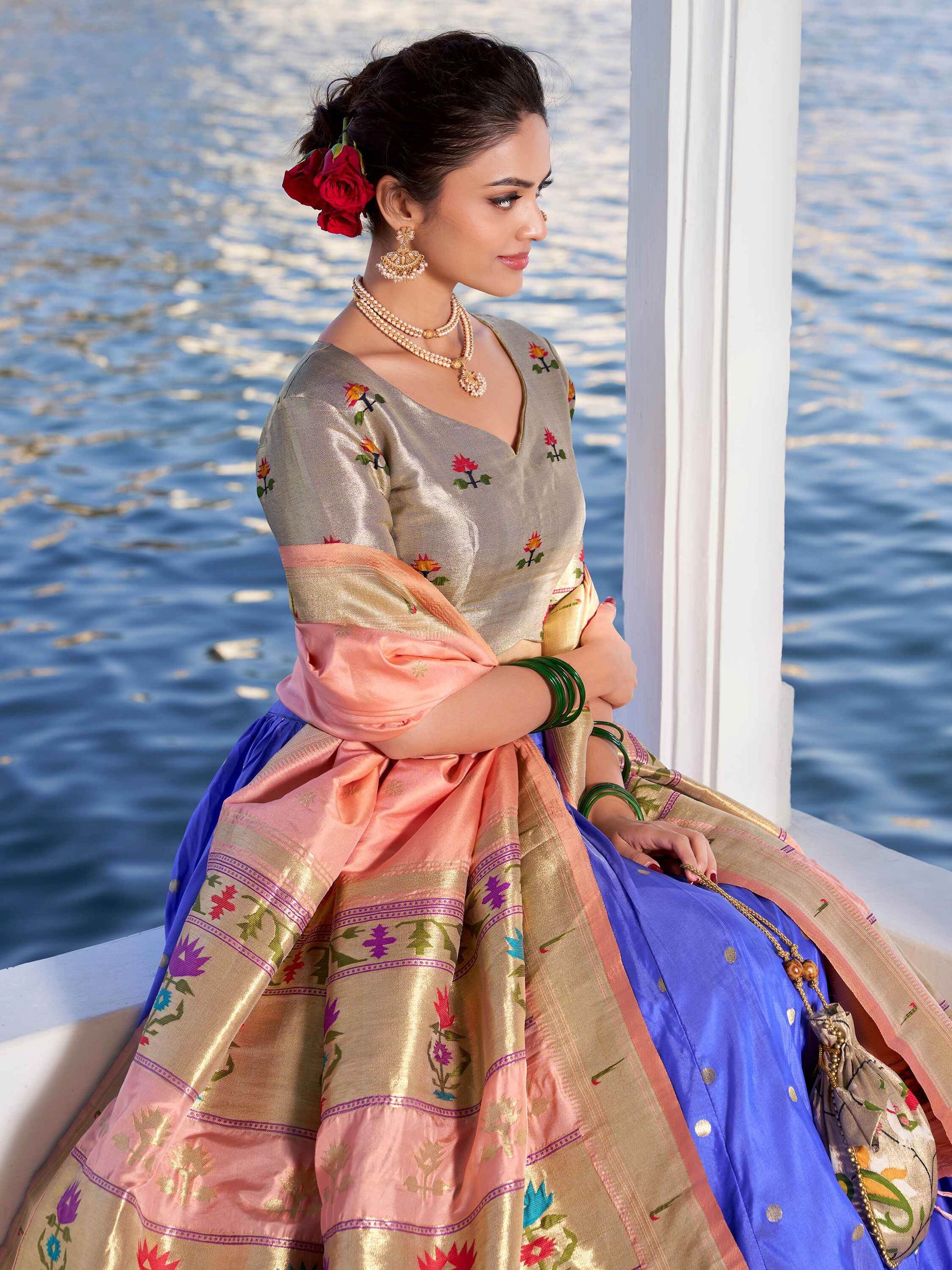 Pretty Blue Zari Weaving Silk Traditional Lehenga Choli With Dupatta - Zeel Clothing