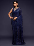 Pretty Blush Blue Sequined Georgette Party Wear Saree - Zeel Clothing