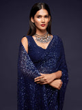 Pretty Blush Blue Sequined Georgette Party Wear Saree - Zeel Clothing