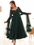 Pretty Bottle Green Lucknowi Work Georgette Mehendi Wear Anarkali Suit With Dupatta - Zeel Clothing