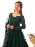 Pretty Bottle Green Lucknowi Work Georgette Mehendi Wear Anarkali Suit With Dupatta - Zeel Clothing