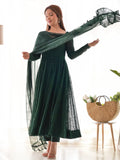 Pretty Bottle Green Lucknowi Work Georgette Mehendi Wear Anarkali Suit With Dupatta - Zeel Clothing