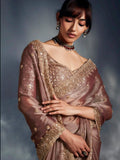 Pretty Dusky Brown Cutdana Embroidery Organza Bridesmaid Saree With Blouse - Zeel Clothing