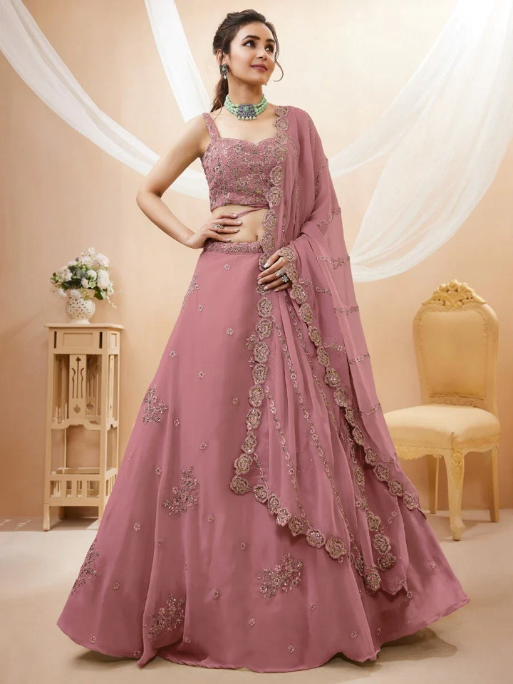 Pretty Dusty Pink Sequins Georgette Lehenga Choli With Dupatta