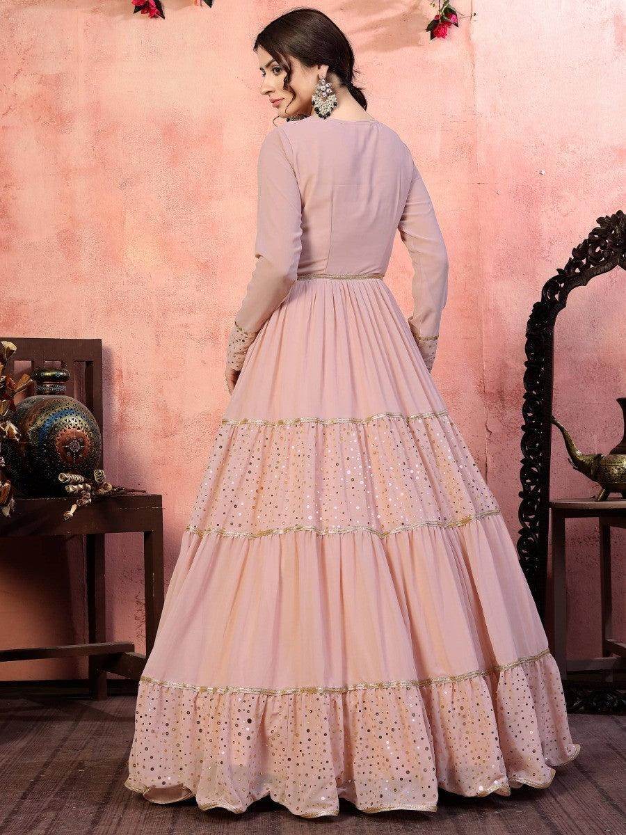 Pretty Dusty Pink Sequins Georgette Party Wear Anarkali Gown - Zeel Clothing