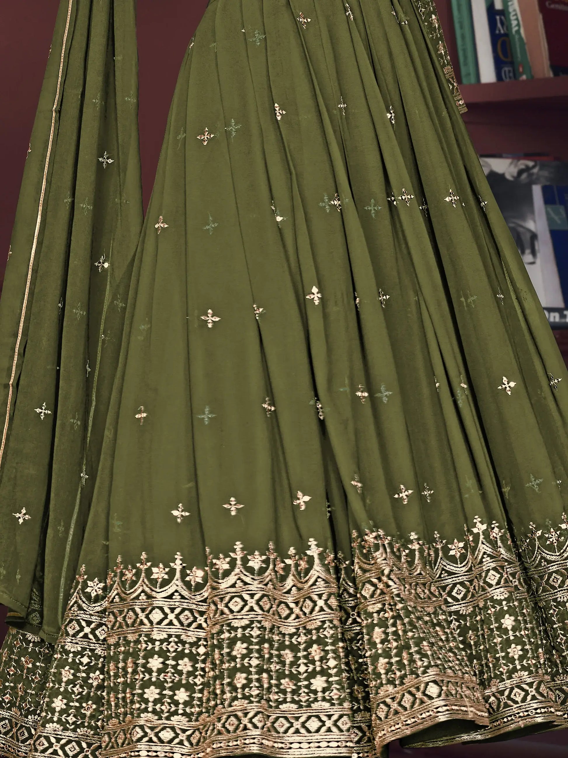 Pretty Green Embroidered Georgette Anarkali Suit With Dupatta - Zeel Clothing