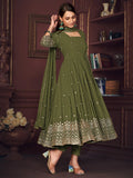 Pretty Green Embroidered Georgette Anarkali Suit With Dupatta - Zeel Clothing