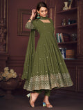 Pretty Green Embroidered Georgette Anarkali Suit With Dupatta - Zeel Clothing