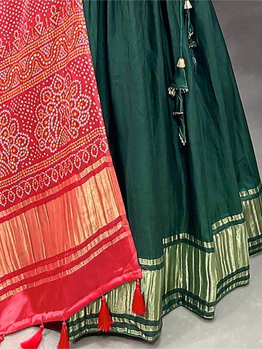 Pretty Green Gaji Silk Traditional Lehenga Choli With Bandhani Dupatta - Zeel Clothing