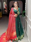Pretty Green Gaji Silk Traditional Lehenga Choli With Bandhani Dupatta - Zeel Clothing