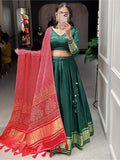 Pretty Green Gaji Silk Traditional Lehenga Choli With Bandhani Dupatta - Zeel Clothing