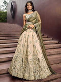 Pretty Green Sequins Silk Bridesmaid Lehenga Choli With Dupatta
