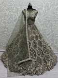 Pretty Green Thread Embroidery Net Bridal Lehenga Choli With Dupatta - Zeel Clothing
