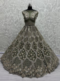 Pretty Green Thread Embroidery Net Bridal Lehenga Choli With Dupatta - Zeel Clothing