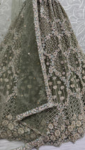 Pretty Green Thread Embroidery Net Bridal Lehenga Choli With Dupatta - Zeel Clothing