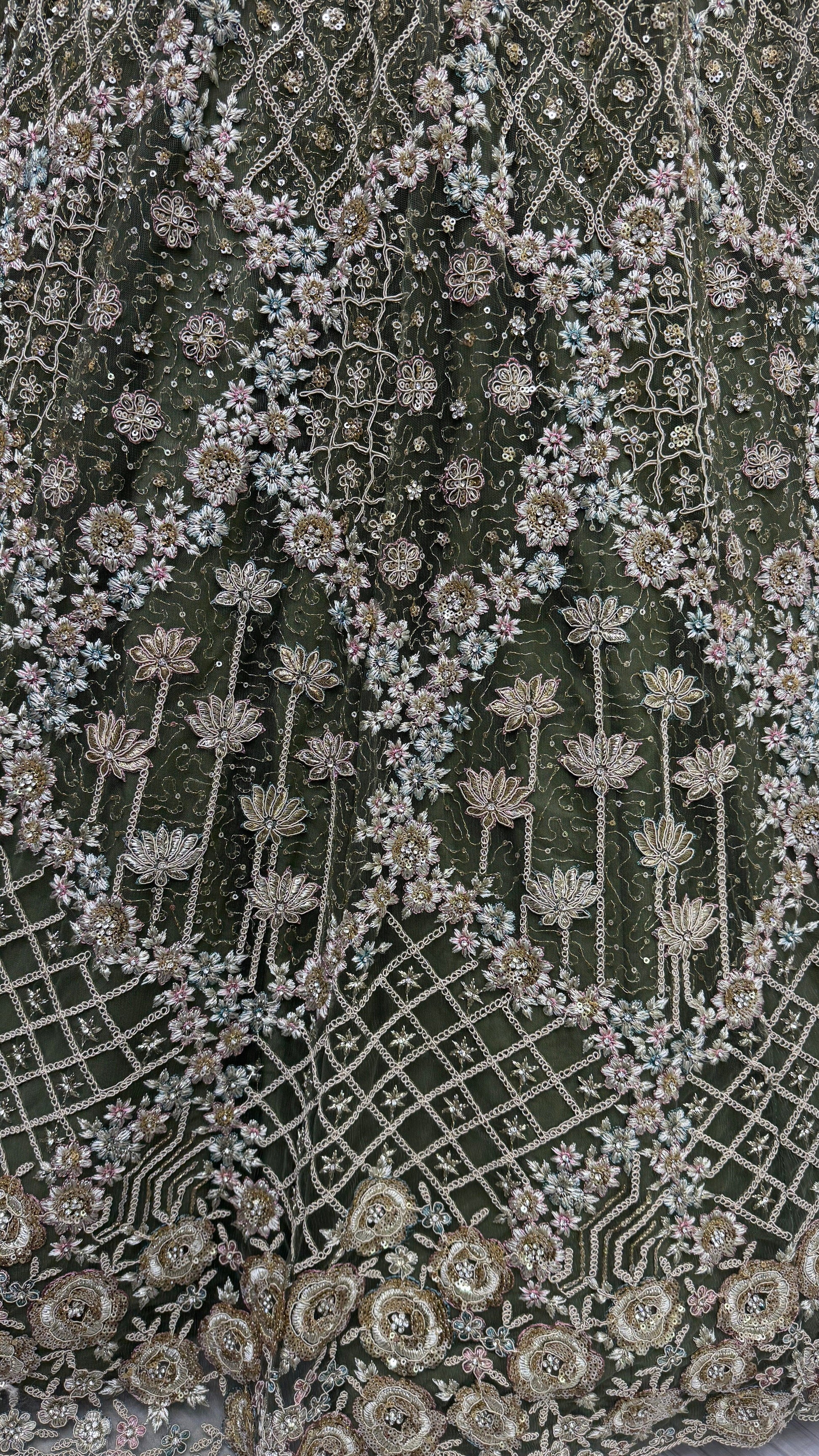 Pretty Green Thread Embroidery Net Bridal Lehenga Choli With Dupatta - Zeel Clothing