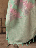 Pretty Green Zari Weaving Satin Festive Wear Saree With Blouse - Zeel Clothing