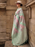 Pretty Green Zari Weaving Satin Festive Wear Saree With Blouse - Zeel Clothing