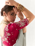 Pretty Grey Border Work Tissue Silk Reception Wear Saree With Blouse - Zeel Clothing