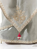 Pretty Grey Border Work Tissue Silk Reception Wear Saree With Blouse - Zeel Clothing
