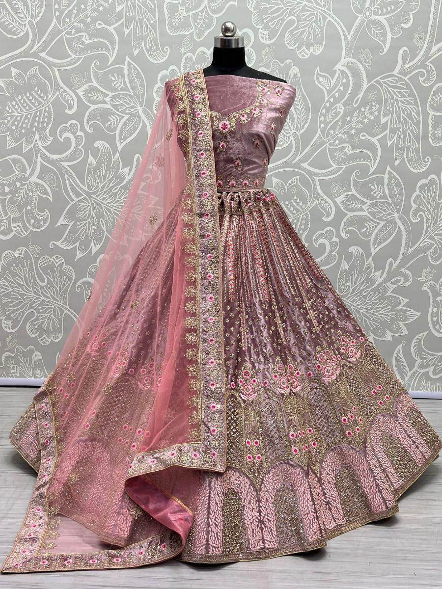 Pretty Lavender Dori Work Velvet Bridesmaid Lehenga Choli - Zeel Clothing
