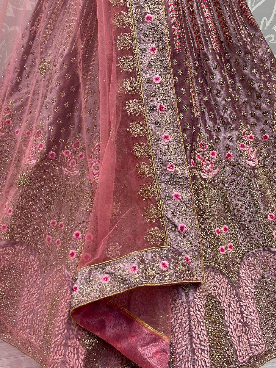 Pretty Lavender Dori Work Velvet Bridesmaid Lehenga Choli - Zeel Clothing