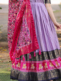 Pretty Lavender Foil Print Dola Silk Festival Wear Gown With Dupatta - Zeel Clothing