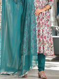 Pretty Light Blue Floral Printed Silk Readymade Pant Suit - Zeel Clothing