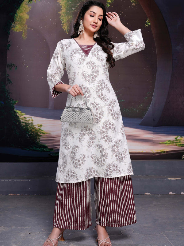 Pretty Maroon Floral Printed Cotton Daily Wear Palazzo Suit