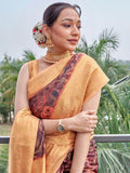 Pretty Maroon Floral Printed Organza Traditional Saree With Blouse - Zeel Clothing