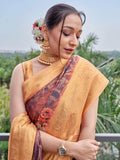 Pretty Maroon Floral Printed Organza Traditional Saree With Blouse - Zeel Clothing