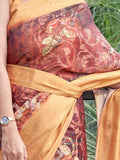 Pretty Maroon Floral Printed Organza Traditional Saree With Blouse - Zeel Clothing