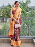 Pretty Maroon Floral Printed Organza Traditional Saree With Blouse - Zeel Clothing