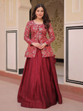 Pretty Maroon Zari Weaving Vichitra Silk Wedding Wear Lehenga With Jacket - Zeel Clothing
